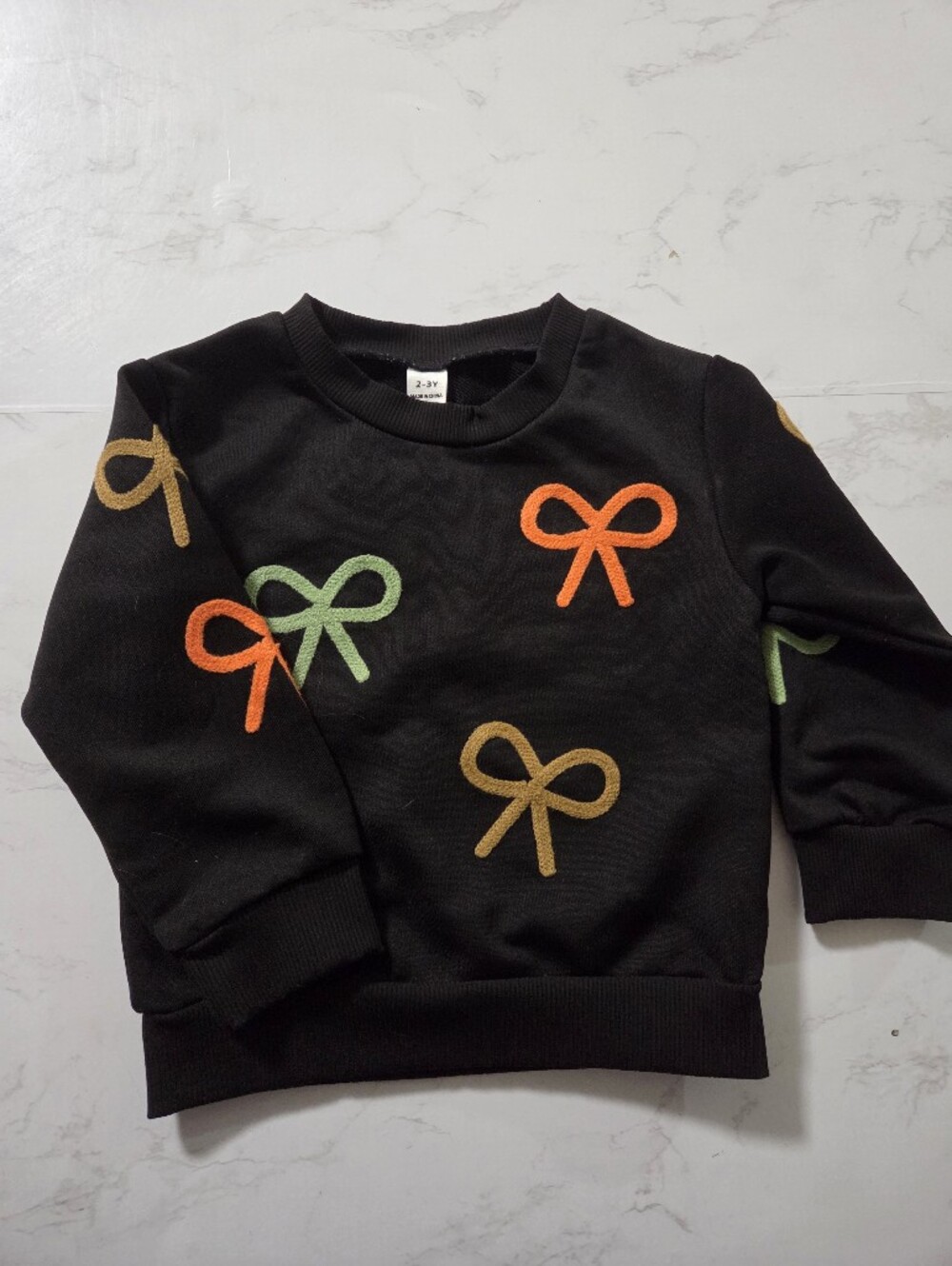 Kids Black Sweatshirt with Colorful Bow Embroidery